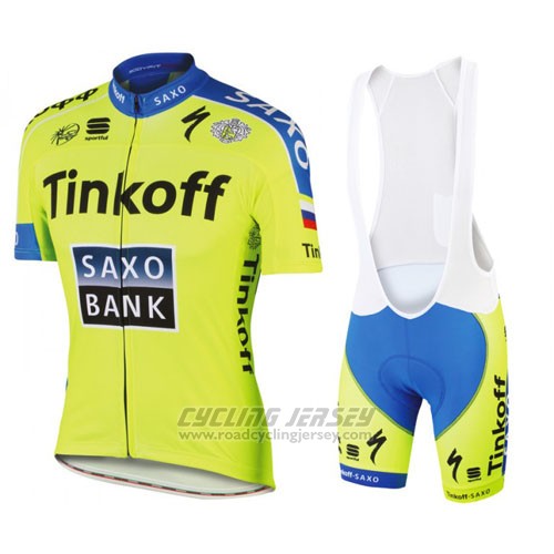 2016 Cycling Jersey Tinkoff Saxo Bank Yellow and Blue Short Sleeve and Bib Short
